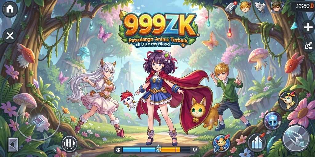 Tangkapan layar gameplay 999ZK menampilkan aksi bertarung seru dengan karakter anime.