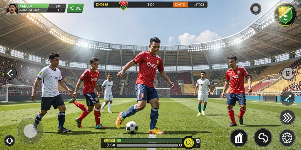 Tampilan gameplay DMD686 yang menarik dan penuh aksi sepak bola.