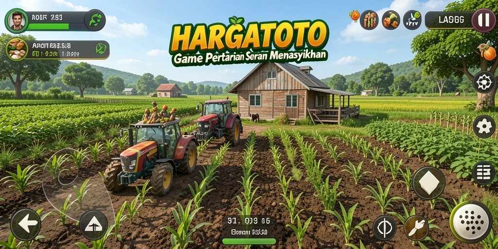 Tampilan gameplay HARGATOTO yang seru dan interaktif saat bertani.