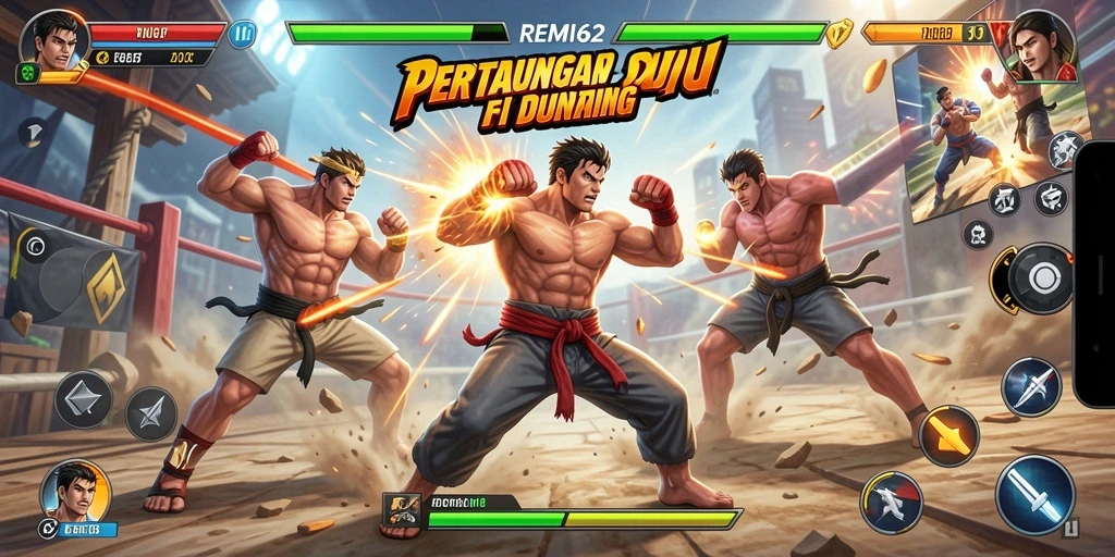 Tampilan pertarungan seru di REMI62 dengan karakter dinamis.